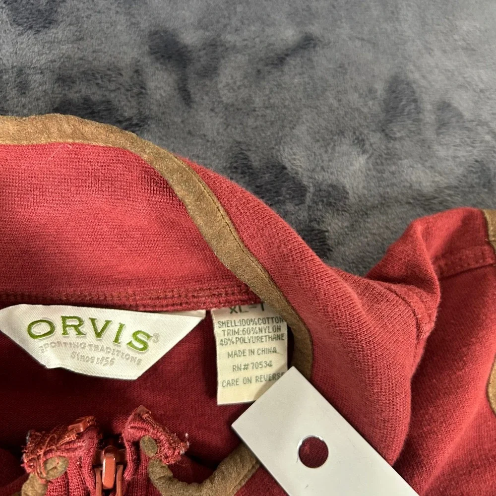 Orvis Pullover Mens XL Tall Red Colorblock Elbow Patch 1/4 Zip Rare